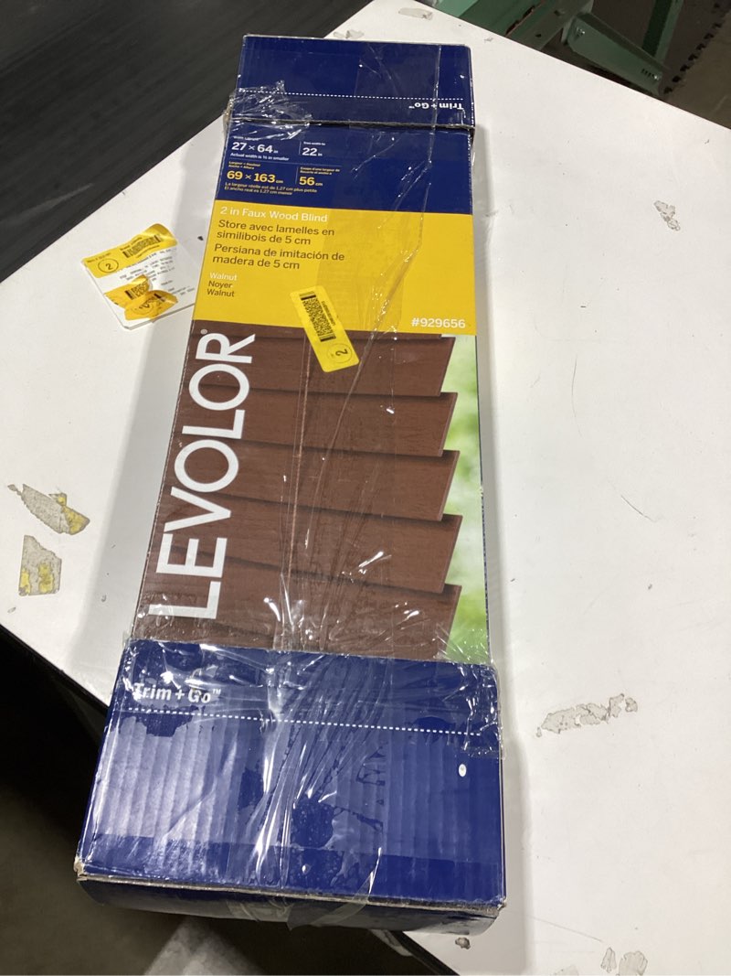 Condition photo showing Good Condition for levolor trim+go 2-in cordless walnut faux wood room darkening blinds (common: 27-in; actual: 26.5-in x 64-in)