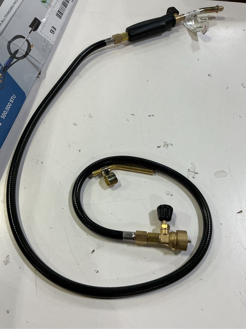 Condition photo showing As Is for flame king propane torch kit heavy duty weed burner, 500,000 btu with flint striker, with 10-ft hose regulator assembly