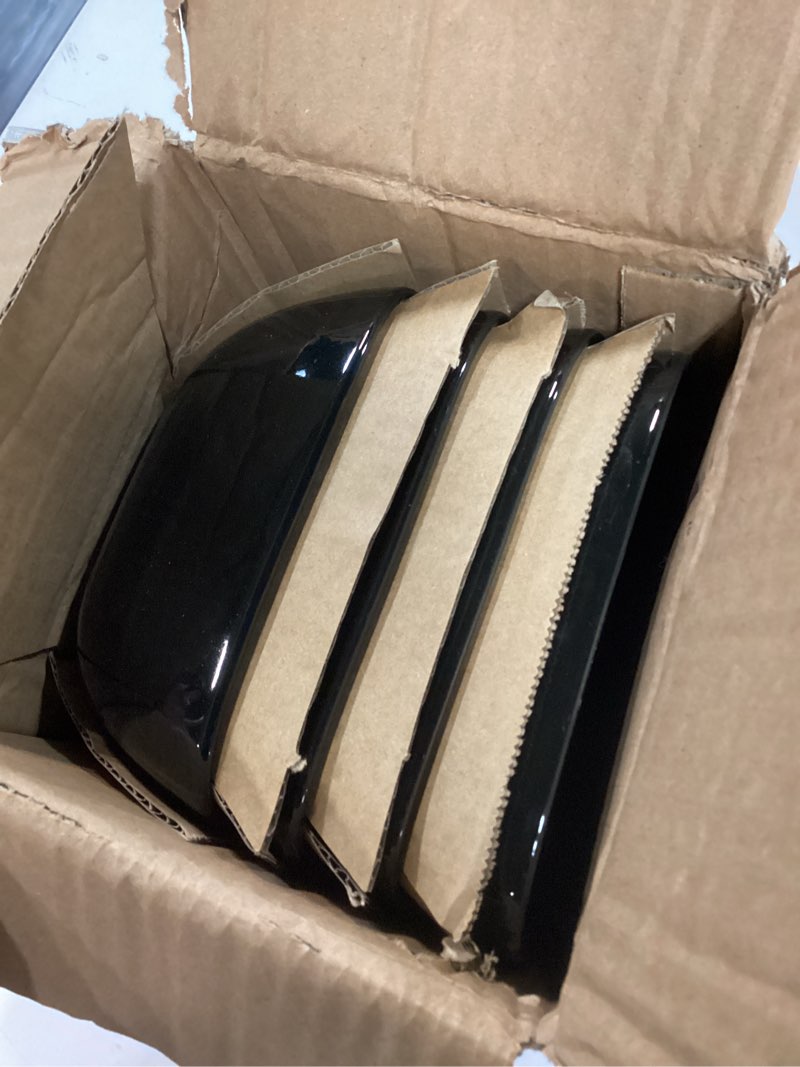 Condition photo showing As Is for tp 12-piece melamine dinnerware sets, plates and bowls dishes set for 4, break-resistant & non-microwavable, lightweight square dinner plates, black service for 4 (12pcs) black