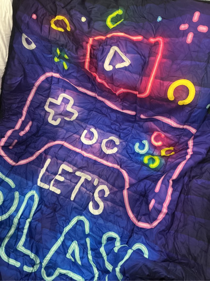 Condition photo showing As Is for kids gaming comforter set for boys, full size bedding set including 1 comforter & 2 pillowcases