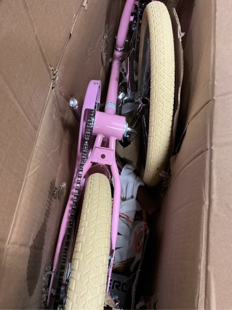 Condition photo showing As Is for glerc little molly 14-20 inch kids retro cruiser bike for 1-13 year old with wicker basket & training wheels/kickstand, mutiple colors pink 20 inch with kickstand