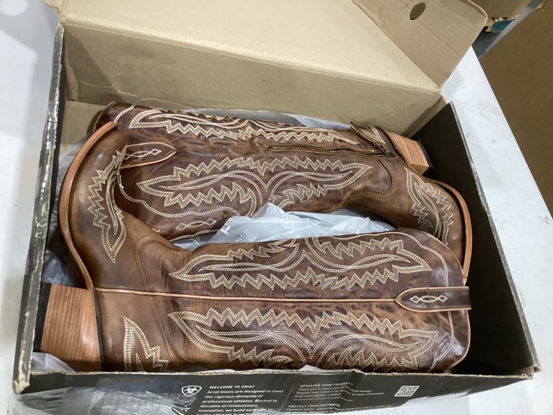 Condition photo showing As Is for ariat women's round up collins d toe western boot 8.5 rafter tan