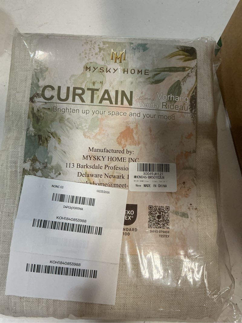 Condition photo showing New/Like New for MYSKY HOME Linen Curtains for Sliding Glass Door, Back Tab Semi Sheer Curtain Panels Extra Long Floor Length Drapes Linen Texture Soft Touch Country Curtains, 50x102 Inch, Linen, Set of 2 50"W x 102"L (Pack of 2) Linen