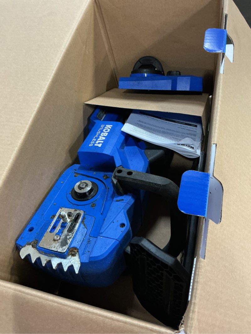 Condition photo showing As Is for (incomplete missing part ) kobalt quiet tech 24-volt 12-in battery chainsaw charger not included
