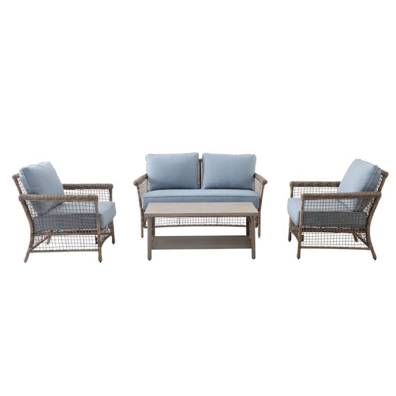allen + roth ivy meadows 4-piece patio conversation set with blue cushions collection