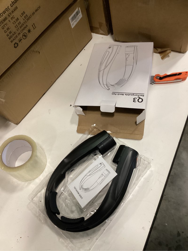 Condition photo showing New/Like New for hionly ai neck fan, 6 speeds adjustable portable personal fan rechargeable, faster cooling wearable fan, ultra quiet for home, office, travel, outdoor black