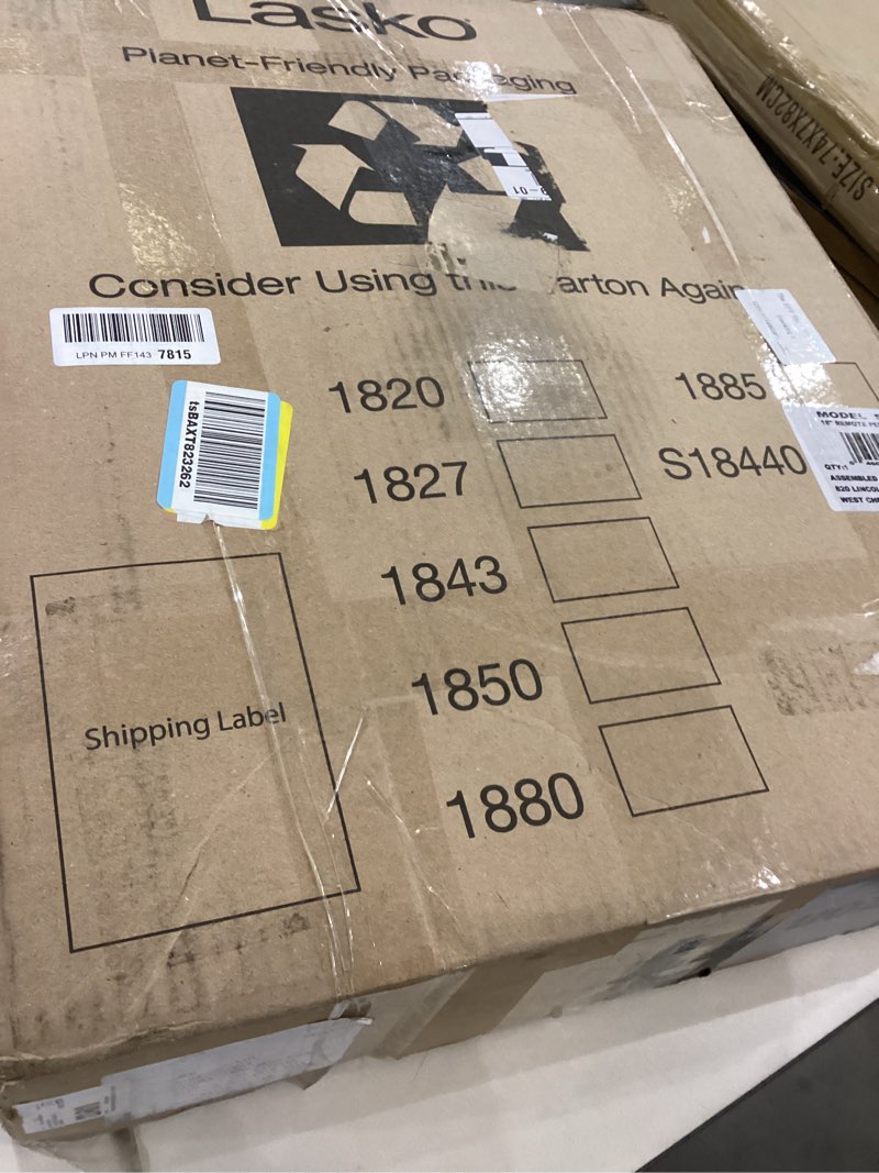 Condition photo showing Good Condition for lasko oscillating pedestal fan, adjustable height, remote control, 4 speeds, for bedroom, living room, home office and college dorm room, 18", black, s18440, large 18''floor fan black