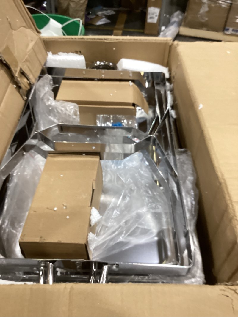 Condition photo showing As Is for 4 pack 8qt stainless steel chafing dishes for buffet, foldable frame food warmers with full size pan ideal for catering, weddings, christmas parties, event serving supplies