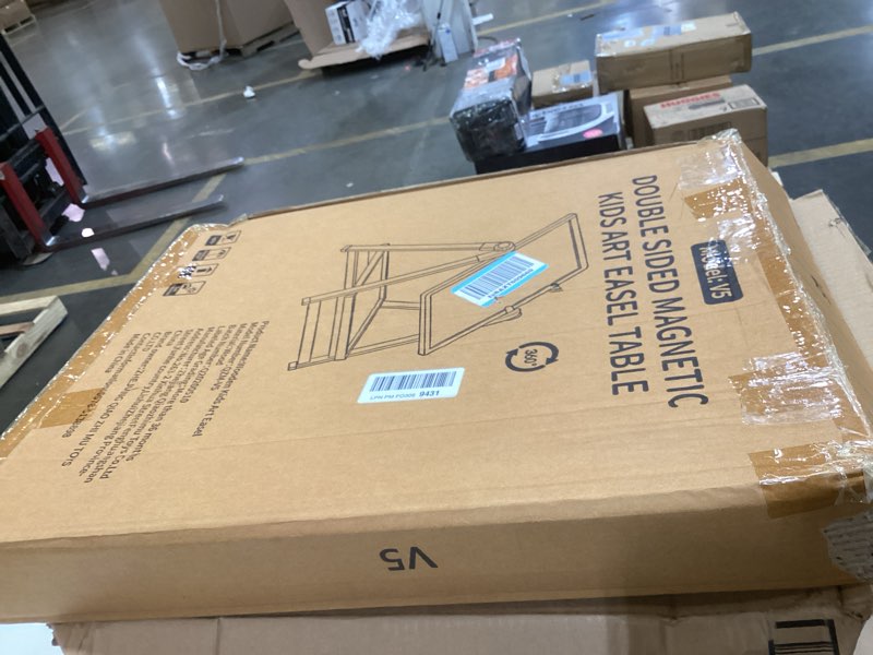 Condition photo showing As Is for QZMTOY Kids Art Easel, Deluxe Standing Easel Set, Adjustable Art Table, Dry Erase Board&Chalkboard Double Sided Stand, 360°Rotating Drawing Easels with Art Supplies, Adjust Height 28-39in Medium