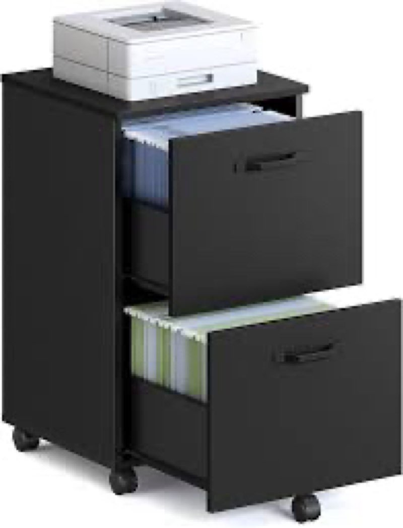 vasagle 2-drawer file cabinet, small rolling filing cabinet for home office, printer stand, for a4, letter-size documents, 15.7 x 16.5 x 27.6 inches, matte black