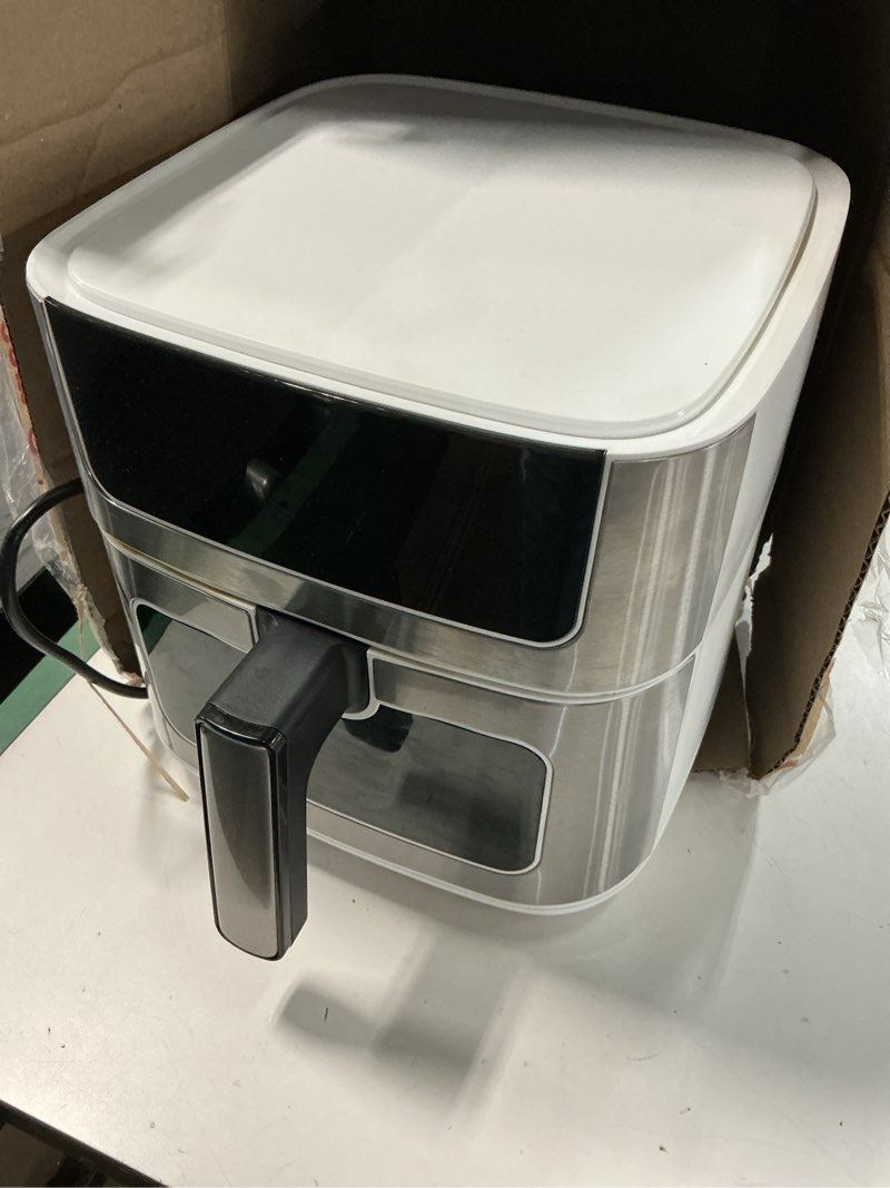 Condition photo showing As Is for sweetcrispy 6-quart multi-functional white digital air fryer with touchscreen and transparent window