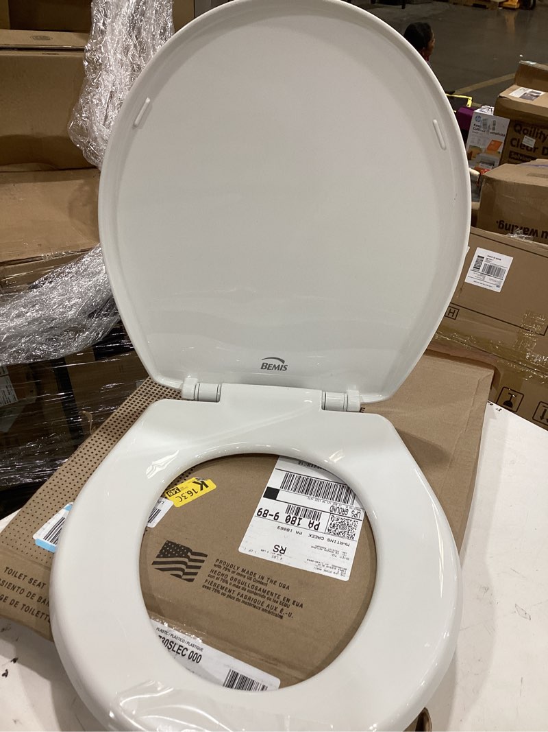 Condition photo showing As Is for bemis 730slec slow close toilet seat, easy clean hinges and durable plastic seat, made in usa, round, white