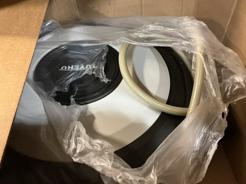 Condition photo showing As Is for tuyeho retractable garden hose reel 130 ft, wall mount heavy duty water hose reels with automatic slow rewind system, outdoor hoses reel with 2 hose nozzles for garden watering, car wash, pet shower 1/2" 130ft