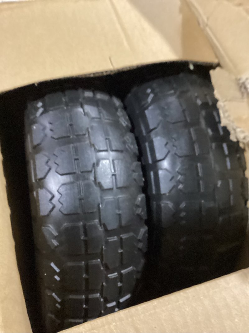 Condition photo showing Good Condition for gicool 4.10/3.50-4" flat free tire and wheel, 10" heavy duty solid tire, 5/8" axle bore hole, 2.2" offset hub, for hand truck garden cart wagon trolley dolly, 2 pack