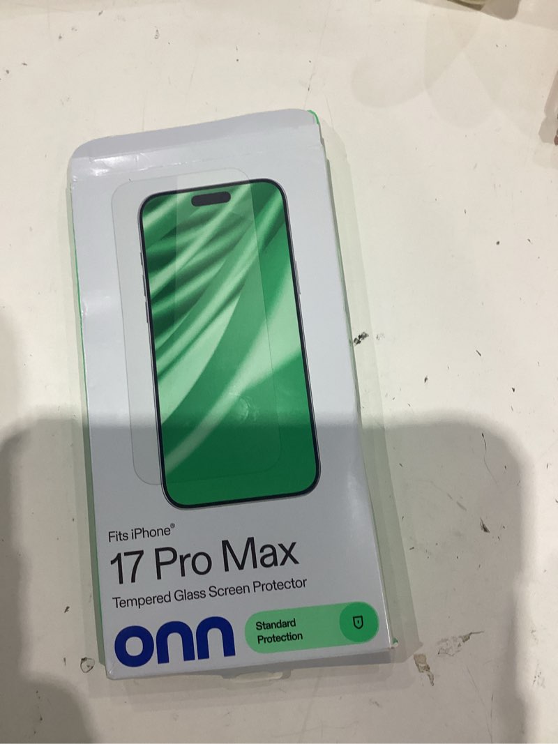 Condition photo showing Good Condition for onn glass screen protector with easy application tray for iphone 17 pro max