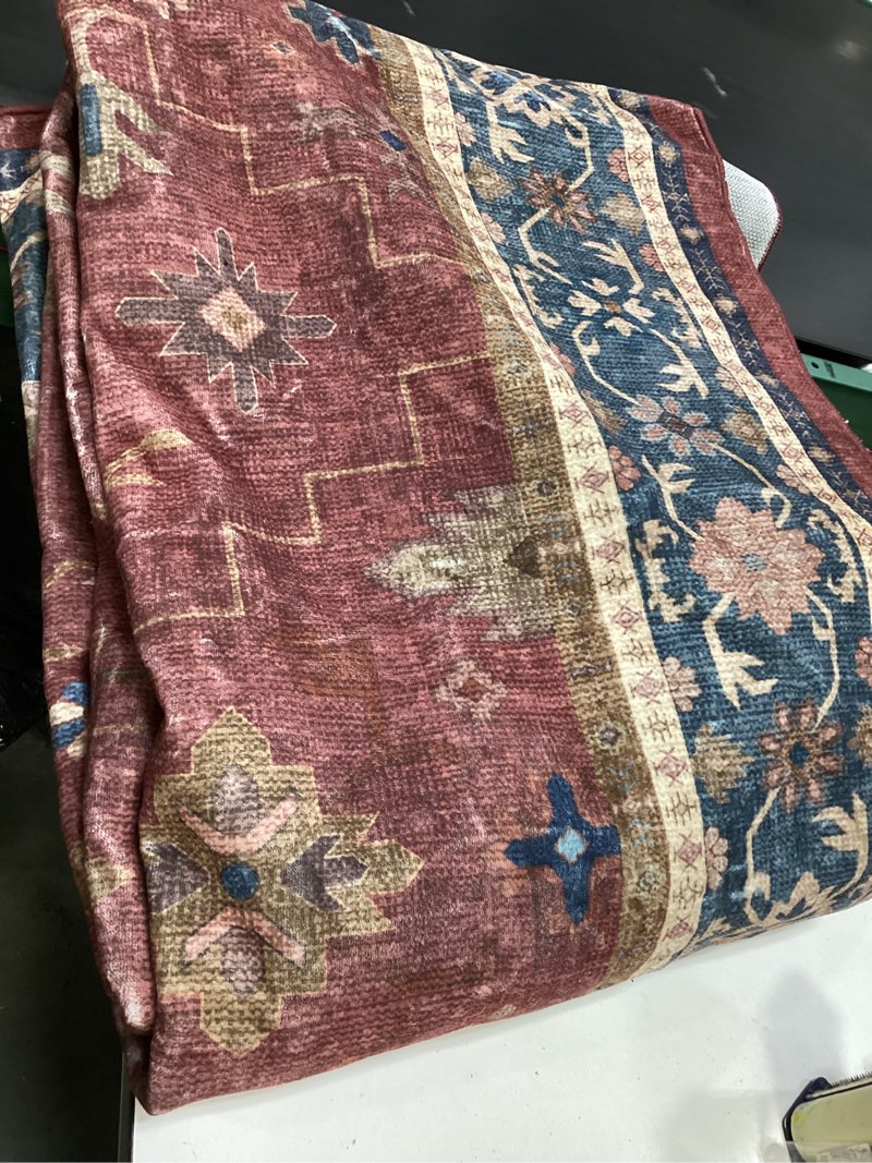 Condition photo showing Good Condition for 7x9 dining room rugs for under table - vintage burgundy boho living room rug, lightweight washable soft floor carpet,southwestern bed room décor aesthetic 7' x 9' (rectangular) burgundy