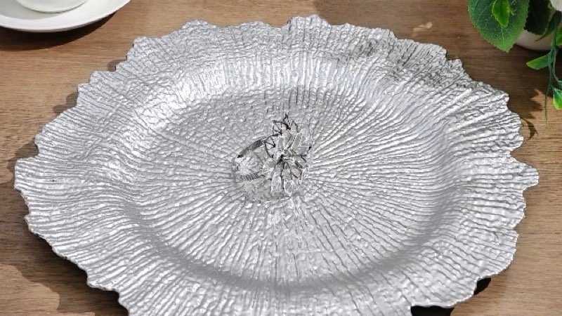 dandat 48 pcs charger plate bulk 13'' floral reef plates with napkin ring 24 plastic dinner charger plate 24 flower napkin holder for table setting wedding party (silver)