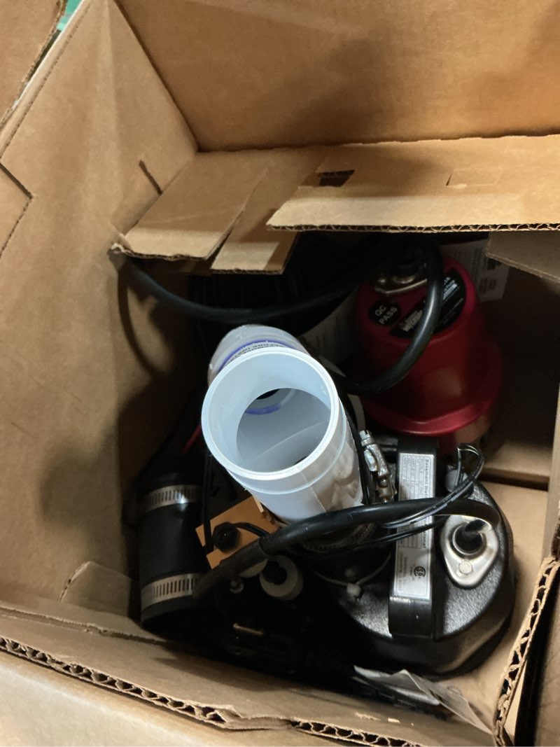 Condition photo showing Good Condition for combo pre-assembled 1/3 hp primary and battery backup sump pump system with 24-hour a day monitoring controller