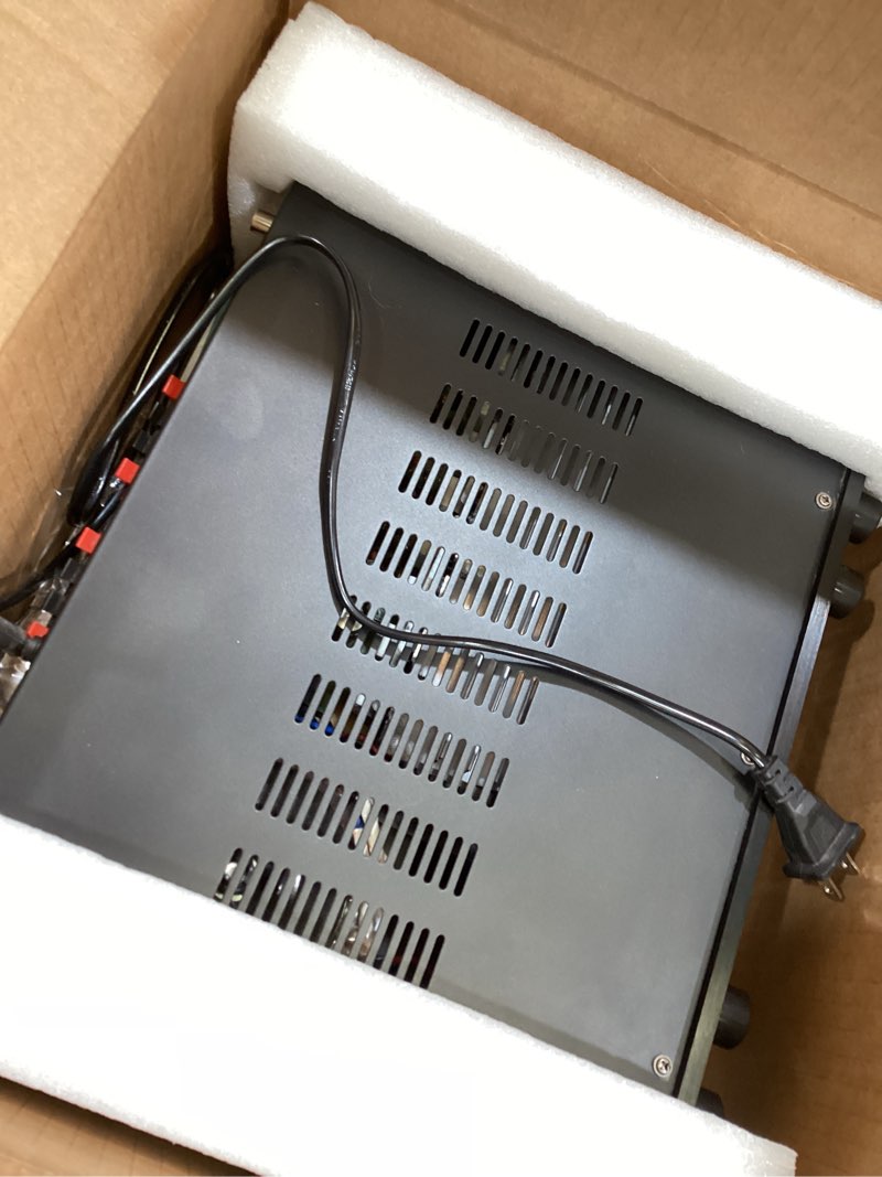 Condition photo showing As Is for pyle 4-channel audio amplifier with bluetooth - home stereo receiver w/ 500w max power - commercial or karaoke - dual mic input with echo, vol, talk-over - aux in - sub out - usb-a mp3 player, am/fm
