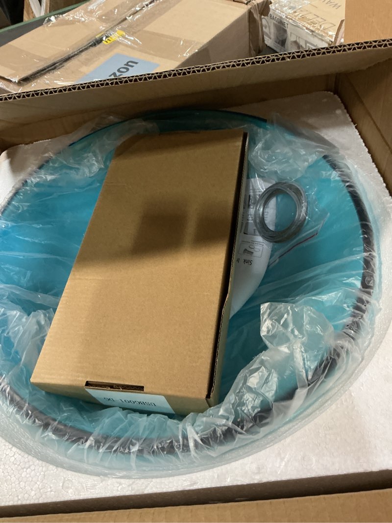 Condition photo showing Good Condition for Bathroom Vessel Sink, Tempered Glass Vanity Round Bowl with Chrome Faucet and Pop up drain Set, Blue