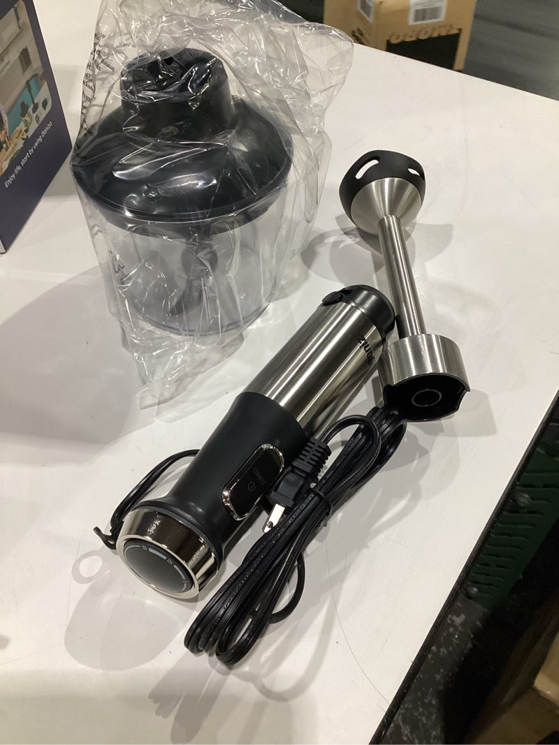 Condition photo showing Good Condition for Ganiza Immersion Blender Handheld, 6 in 1 Hand Blender Stainless Steel Blade, 15 Speed Stick Blenders Electric, 800ml Mixing Beaker, 600ml Chopper, Whisk, Frother, Potato Masher Black