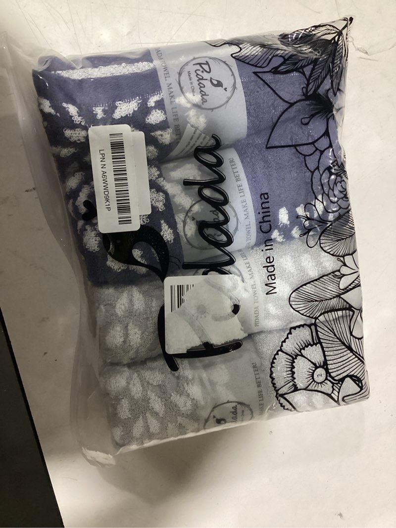 Condition photo showing New/Like New for Pidada Hand Towels Set of 4 Hydrangea Floral Pattern 100% Cotton Absorbent Soft Decorative Towel for Bathroom (Light Grey & Denim Blue) 2 Light Grey & 2 Denim Blue