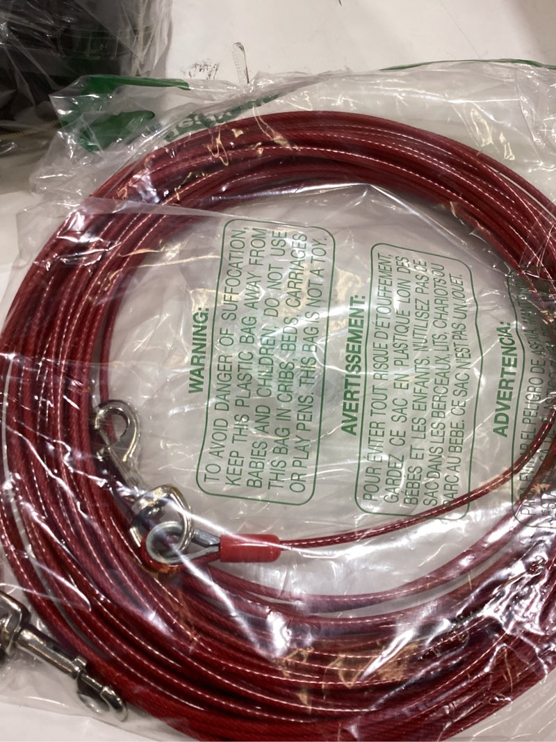 Condition photo showing Good Condition for Tuff Pupper Dog Tie Out Cable 100 Feet | Dog Runner Cable for Yard 100 ft | Heavy Duty Lead | Water & Rust Resistant Industrial Strength Steel | 360 Degree No Tangle Swivel Clips 100ft 125 lbs Max Weight