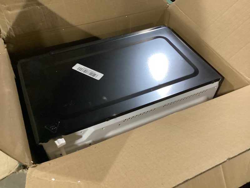 Condition photo showing As Is for nostalgia mid-century retro countertop microwave oven - large 900-watt - 0.9 cu ft - 8 pre-programmed cooking settings - digital clock - kitchen appliances - black mid-century 0.9 cu. ft. black