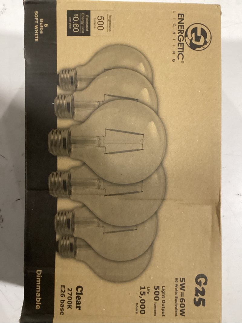 Condition photo showing New/Like New for ENERGETIC SMARTER LIGHTING 5W Dimmable G25 LED Globe Light Bulb, G25 LED Vintage Light Bulb, 60W Equivalent, 500Lumens, 2700K Soft White, E26 Base, ETL Listed, 6-Pack