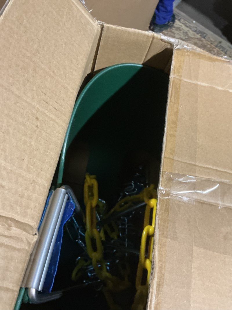 Condition photo showing As Is for DECORLIFE Toddler Swing, Baby Swing Outdoor –High Back Full Bucket Swing Set, 330lb Capacity, Safety Design, Plastic-Coated Chains and Quick-Snap Carabiners for Backyard, Playground Green