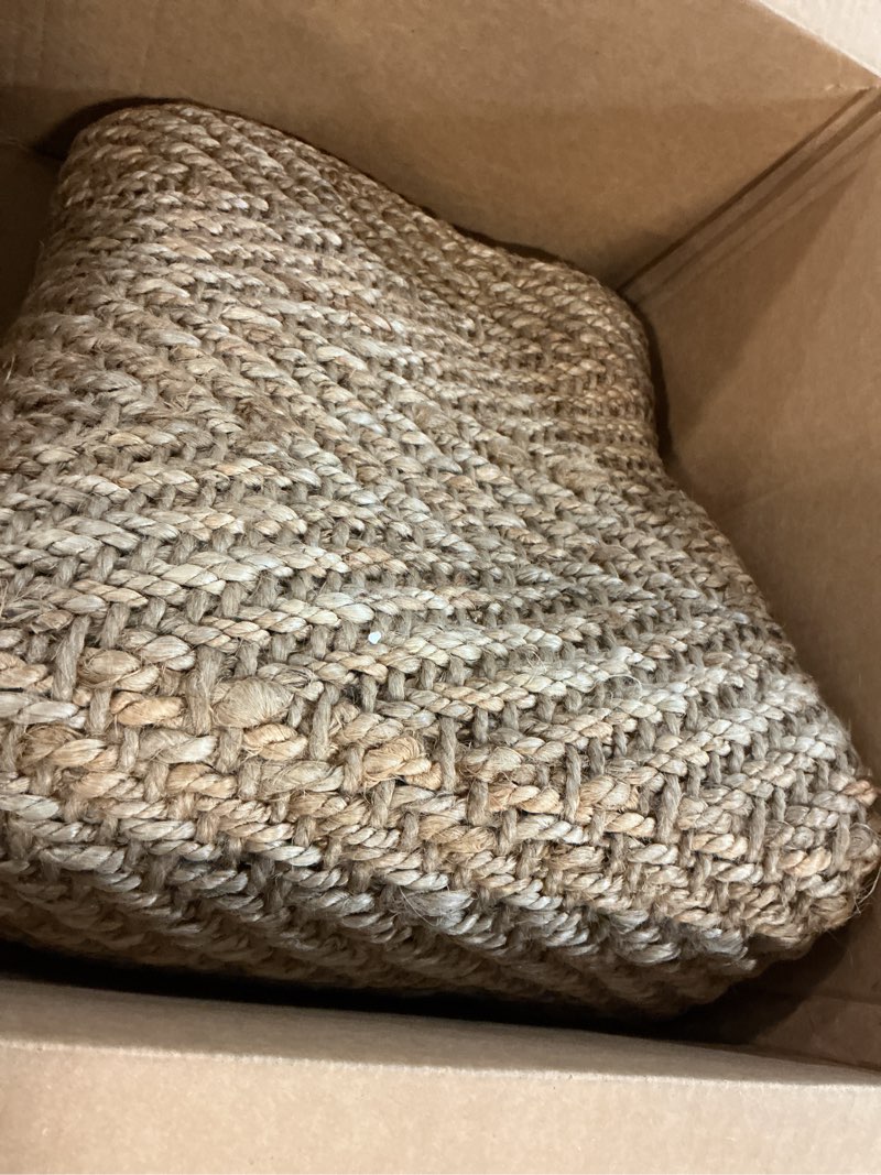 Condition photo showing As Is for jonathan y espina hand woven herringbone chunky jute natural runner rug, 2x8, bohemian, cottage, easy-cleaning for living room, bedroom, kitchen, pet friendly, non-shedding (nfr101a-28) natural 2'2" x 8' (runner)