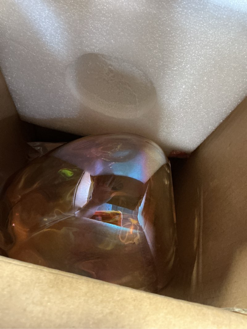 Condition photo showing New/Like New for colorful amber hammered glass pendant light with brass gold accent, adjustable hanging lamp for kitchen, dining room, and living room