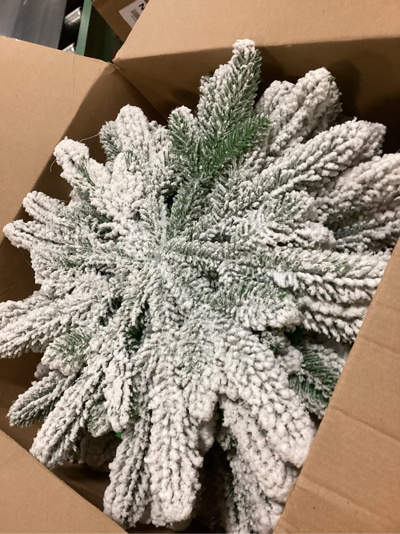 Condition photo showing As Is for 6 Pcs Christmas Norfolk Pine Placemat Spray Snow Christmas Round Placemats Winter Place Mats Dining Table Mats for Xmas Party Decorations