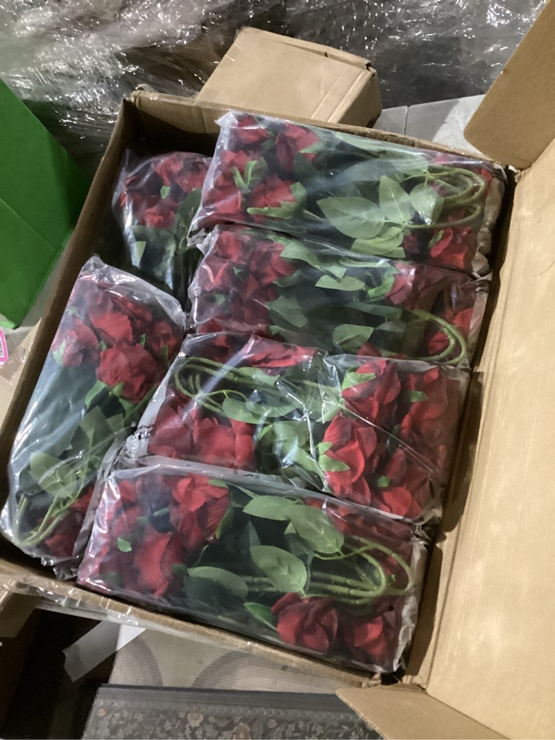 Condition photo showing New/Like New for nubry 100pcs artificial silk roses bulk,fake roses flower with stems realistic flowers for wedding centerpiece home party decor(burgundy) burgundy-100