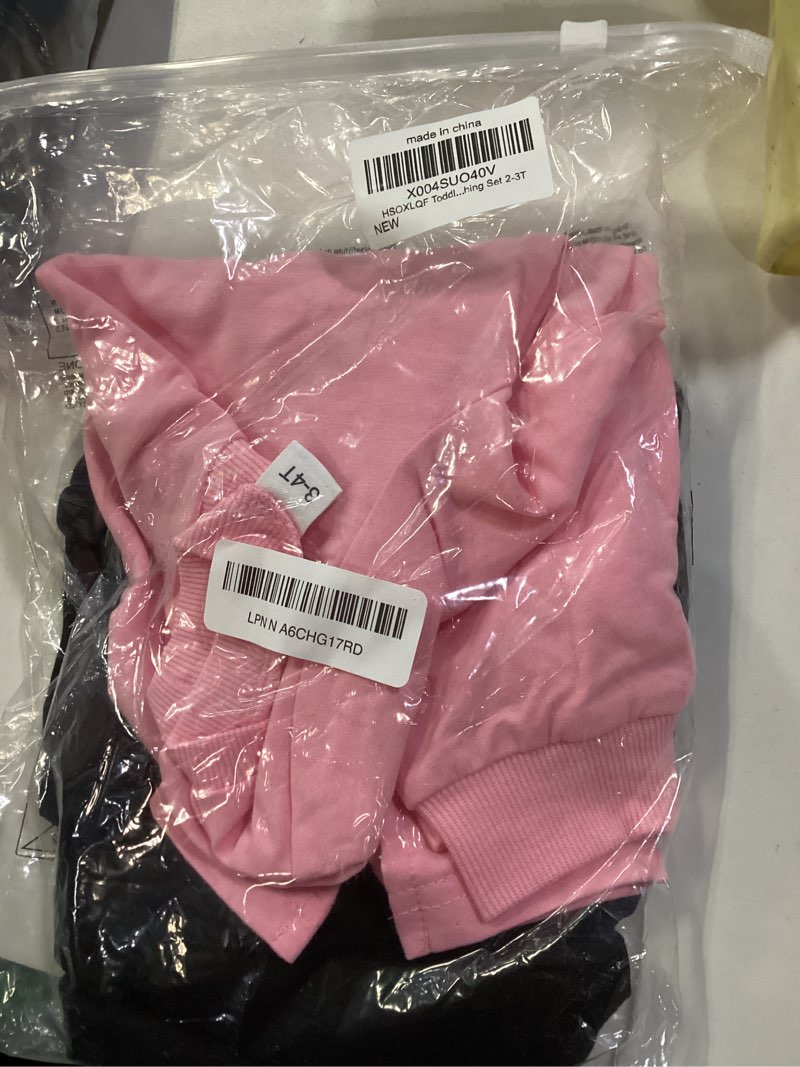 Condition photo showing New/Like New for Toddler Girl Clothes Long Sleeve Cartoon & Letter Graphic Top + Fruit Stationery Print Flared Leg Pants 2-3T Pink