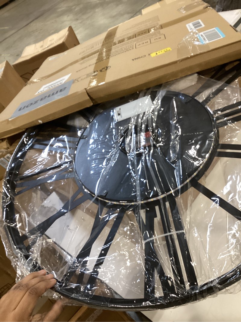 Condition photo showing Good Condition for leike large led wall clocks,silent,non ticking,battery operated rustic round modern big wood wall clock for living room, bedroom,kitchen,farmhouse,office,home decor -24" black,led,roman number 24 in led-black wood-roman number