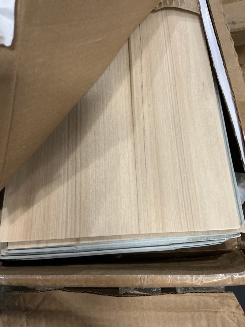 Condition photo showing As Is for allure wide plank luxury vinyl flooring, green tea tulip 9" x 48", 7mm thick vinyl planks with click and lock installation, 1 box 20.06 sqft green tea tulip 1