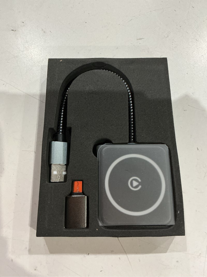 Condition photo showing Good Condition for wireless carplay adapter for iphone & android, 2-in-1 apple carplay wireless adapter, plug & play, low latency, usb-a/c, converts wired to wireless carplay (ios 10+, android 11+) bright black