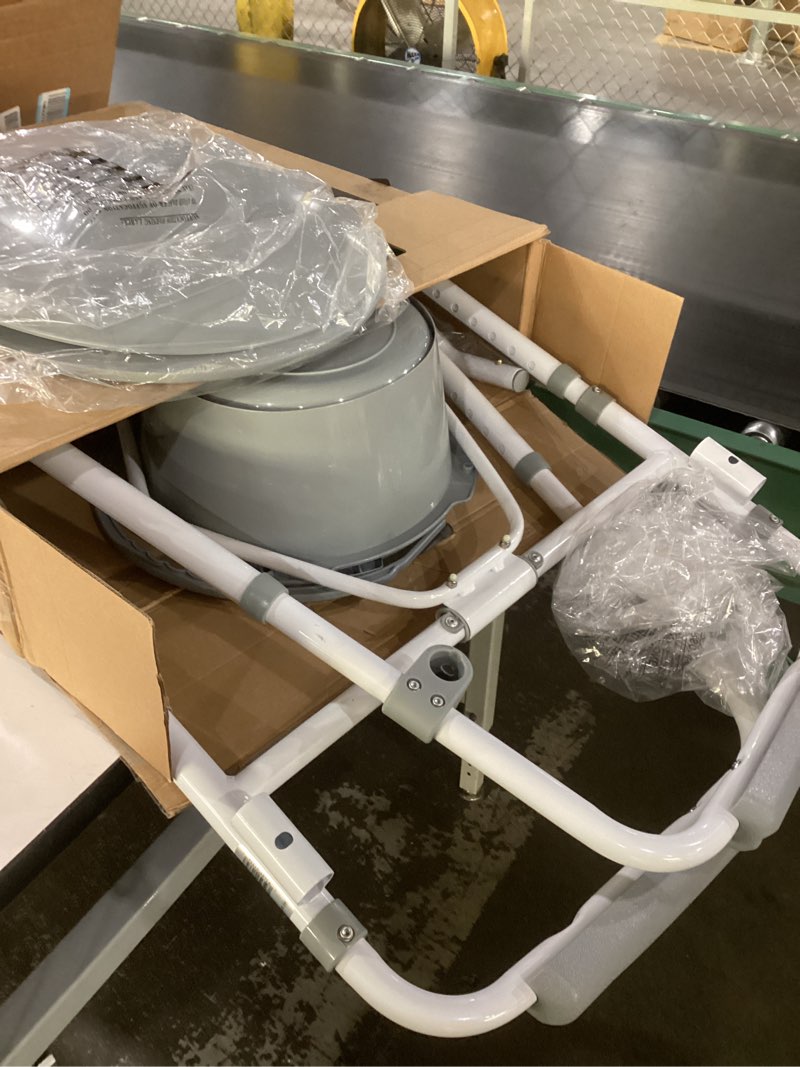 Condition photo showing New/Like New for Medline 3-in-1 Steel Bedside Commode, Elongated Seat, Sturdy Folding Frame, 7.5 QT. Bucket, 350 lb. Weight Capacity, Clip-on Seat, Easy Cleaning, Tool-Free Assembly, Gray