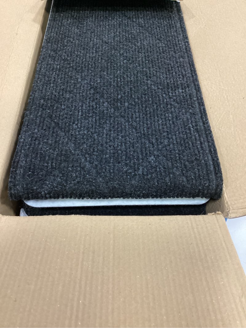 Condition photo showing Good Condition for stair treads for wooden steps indoor, 15 pack 8" x 30" non slip carpet stair treads with reusable adhesive for kids elders and dogs, surface polyester tpr backing stair rugs, black 8*30inch black 15