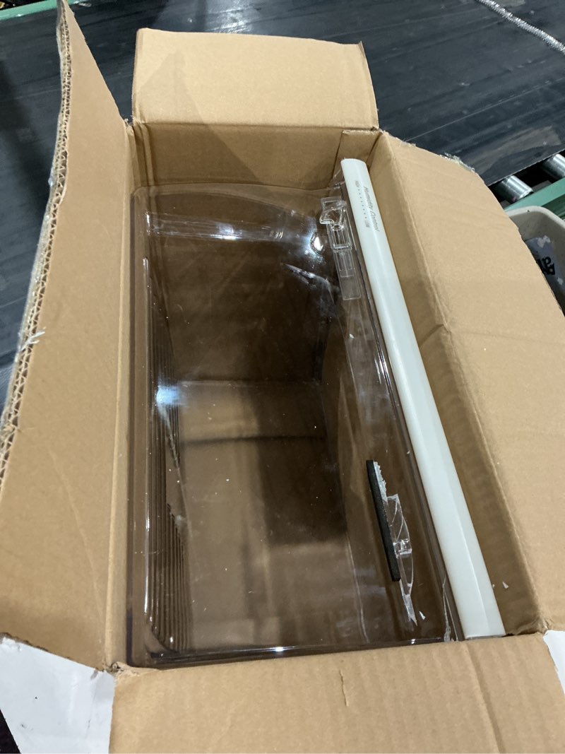 Condition photo showing As Is for 2188656 crisper bin, compatible with whirlpool refrigerator,fridge drawers,kenmore refrigerator parts,whirlpool shelf replacement- wp2188656,2188656 fridge crisper drawer (upper)