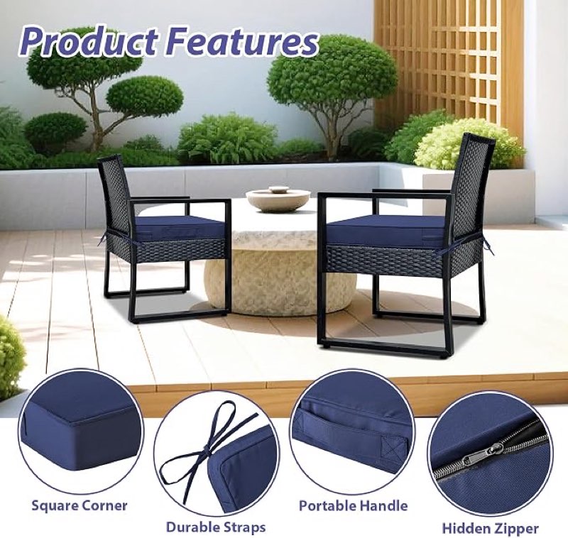 ipynbap set of 4 outdoor chair cushions - waterproof seat cushions for patio furniture, patio chair cushion with handle and straps, square outdoor chair pads