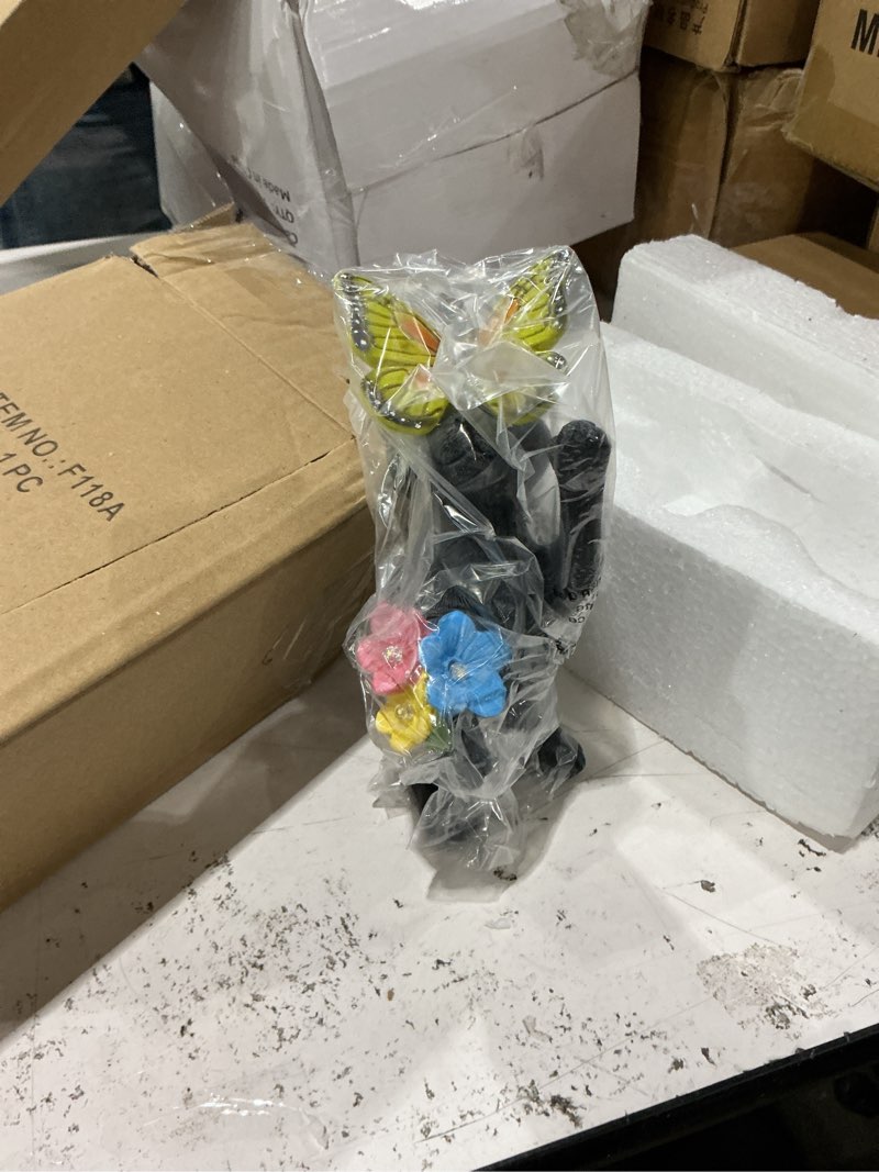 Condition photo showing New/Like New for solar cat garden statue outdoor decor - resin cat butterfly statues for outside waterproof, animal figurines for patio balcony yard art lawn ornaments, unique birthday gifts for mom /women/grandma solar cat statue