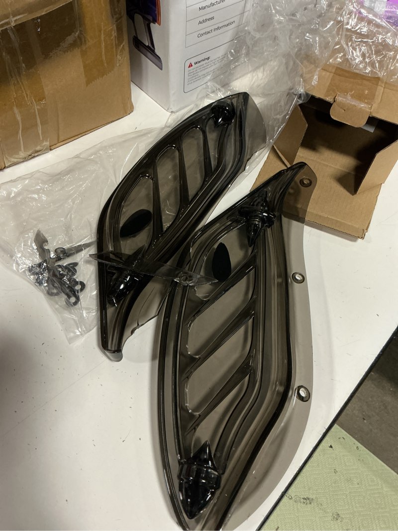 Condition photo showing As Is for psler adjustable fairing air deflector for touring 1996-2013, smoke | side wing deflectors air deflector fit street glide, electra glide, trike, ultra classic & cvo.