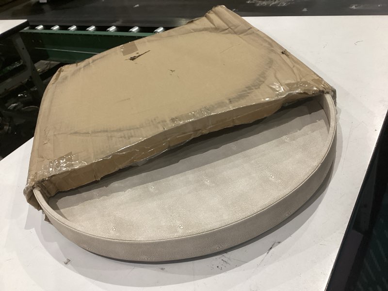 Condition photo showing Good Condition for hofferruffer large round serving tray 24'', elegant faux leather circle ottoman table tray, serve tea coffee breakfast in bedroom living room kitchen (cream white) cream white 24"