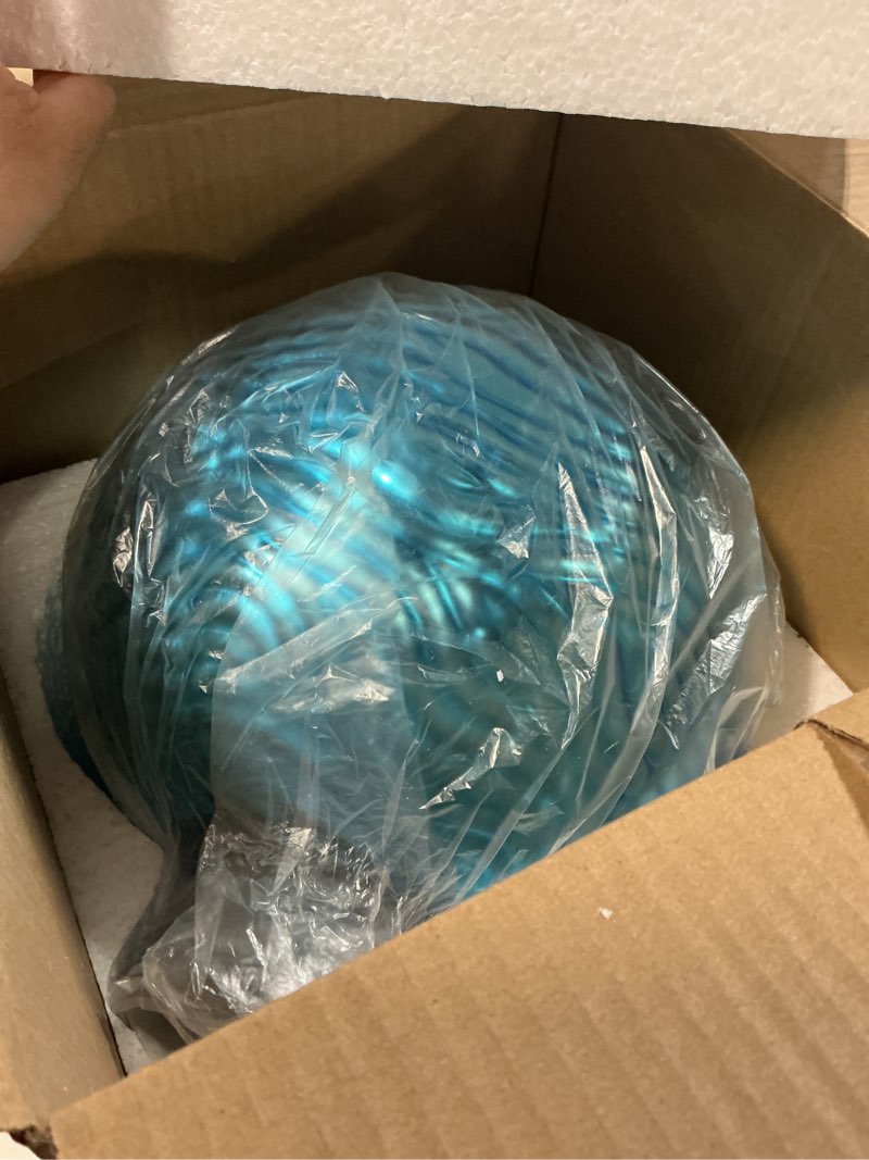 Condition photo showing Good Condition for vcuteka gazing ball, glass mirror polished hollow ball reflective garden sphere, gazing globe for home garden lawn outdoor ornament yard decorative 10-inch lake blue