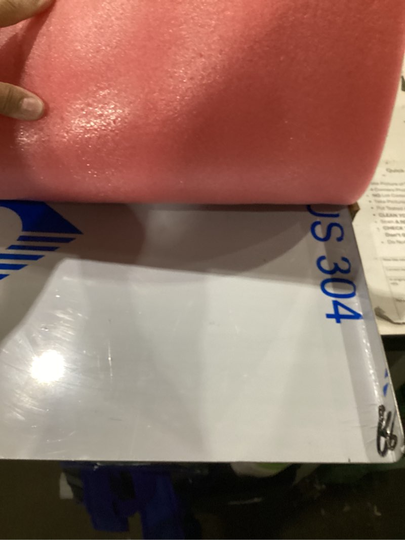 Condition photo showing Good Condition for stainless steel cutting board for kitchen - 304 stainless steel chopping boards for baking, double-sided use for raw & cooked food - ideal for homemade pasta, pizza & bread making (11.8×15.7×0.06") 11.8"l x 15.7"w