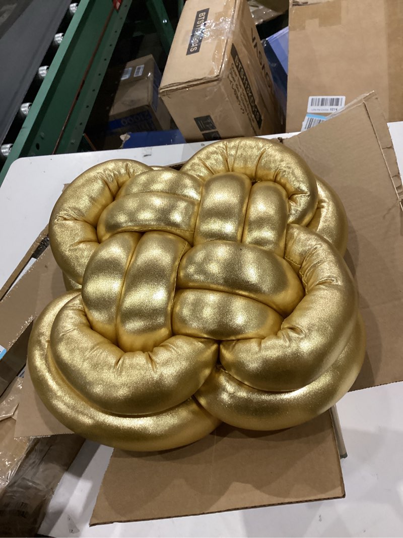 Condition photo showing Good Condition for soft knot pillow ball, 12" decorative throw pillow floor cushion for couch, square xmas decorations knotted pillow for bed living room (gold)