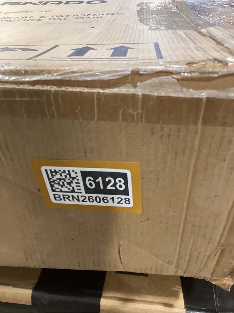 Condition photo showing Good Condition for tornado 24 inch high velocity stationary non-oscillating metal pedestal fan commercial, industrial use 3 speed - 7600 cfm 6.6 ft cord ul safety listed