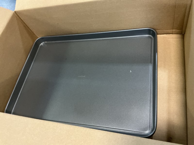 Condition photo showing Good Condition for goodcook everday nonstick carbon steel 15” x 21” baking sheet set, 2 pack – extra-large carbon steel cooking pans, bakeware set, cookie sheets for baking, oven pan set 15" x 21" (2-piece set)